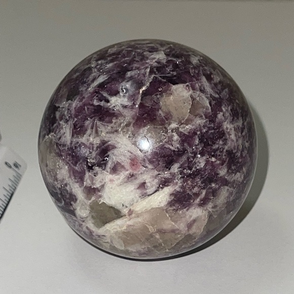 Lepidolite Sphere with Smoky Quartz and Tourmaline inclusions - Picture 9 of 10